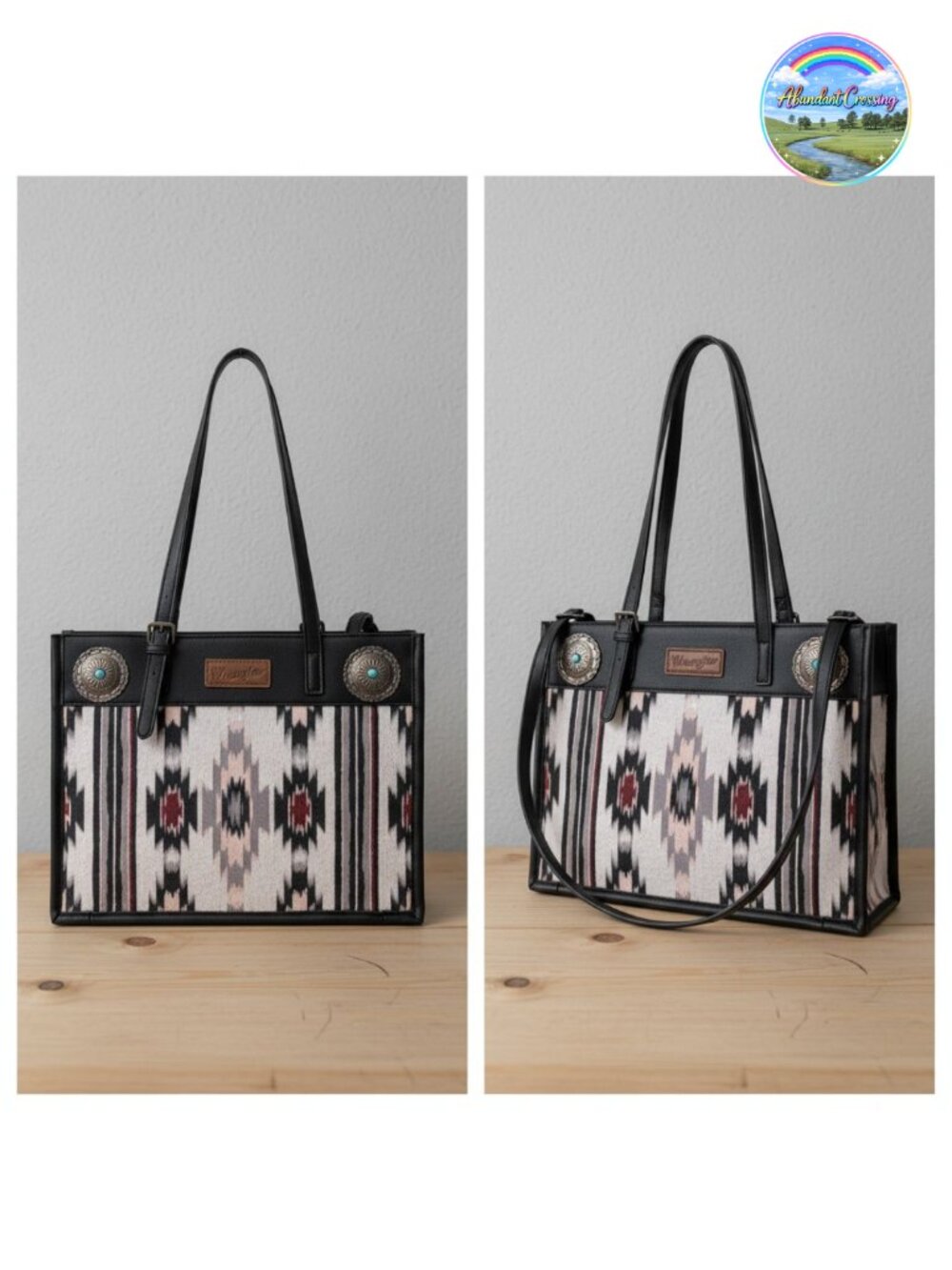 Aztec Western Canvas PU Leather Shoulder Bag Top Handle Tote